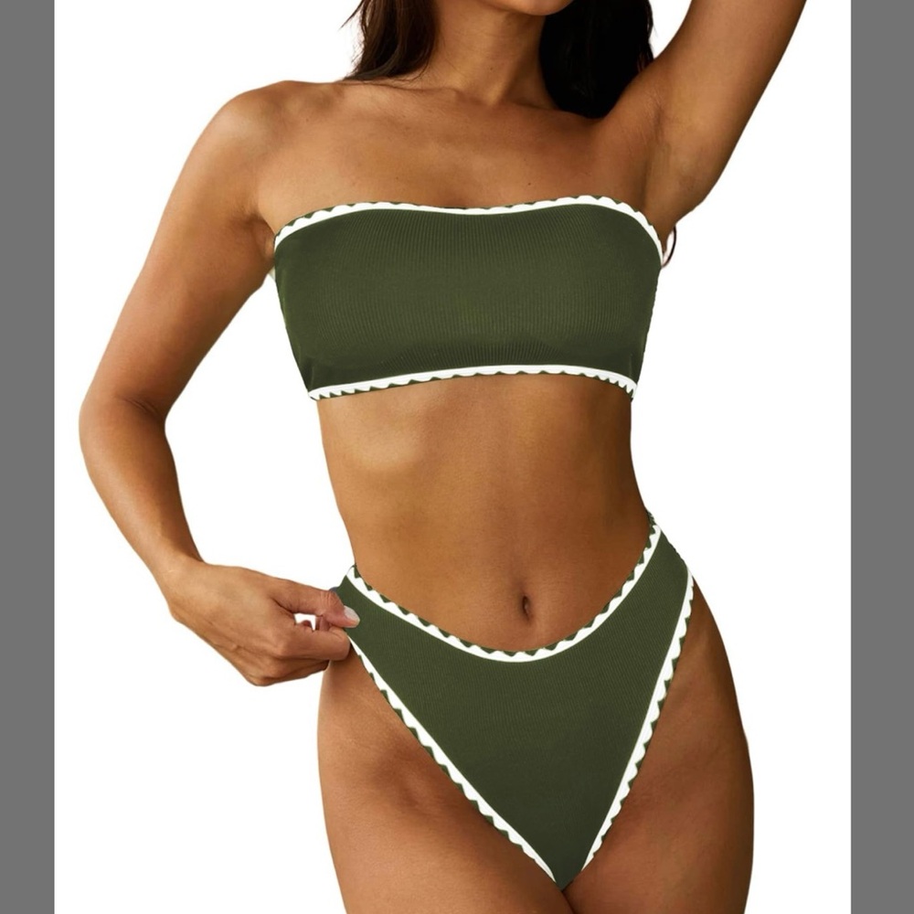 NWT ZAFUL Olive Green Bandeau Bikini